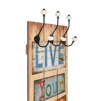Porte-manteau mural avec 6 crochets 120 x 40 cm LIVE LIFE