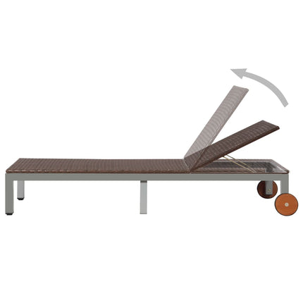 Chaise longue avec roues Résine tressée Marron