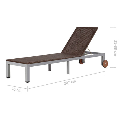 Chaise longue avec roues Résine tressée Marron