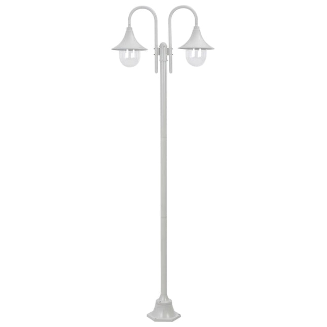 Lampadaire de jardin E27 220 cm Aluminium 2 lanternes Blanc