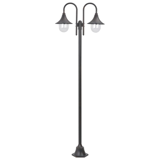 Lampadaire de jardin E27 220 cm Aluminium 2 lanternes Bronze