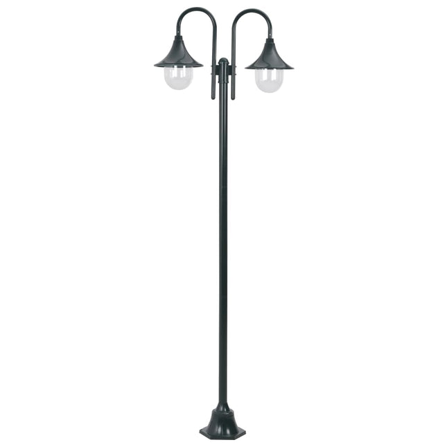 Lampadaire de jardin E27 220cm Aluminium 2 lanternes Vert foncé