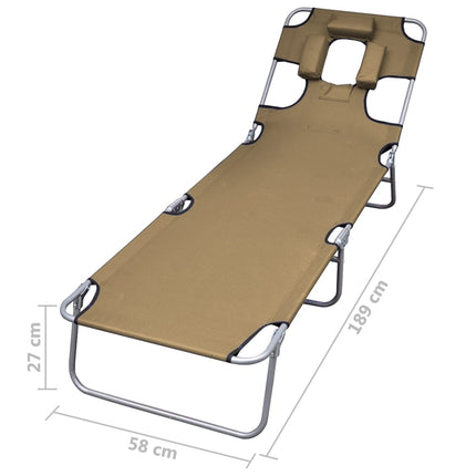 Chaise longue pliable et coussin de tête Dossier réglable Taupe