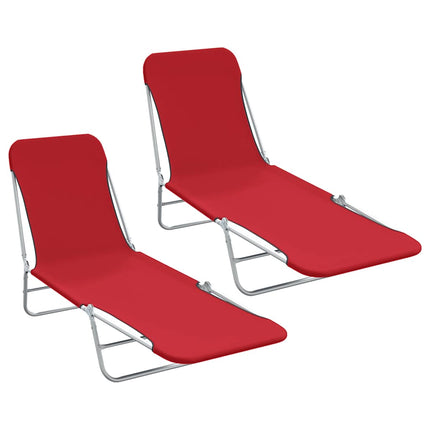 Chaises longues pliables lot de 2 Acier et tissu Rouge