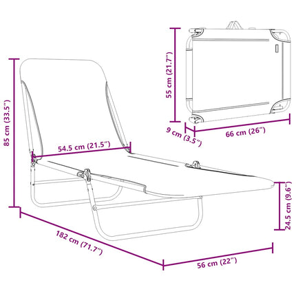 Chaises longues pliables lot de 2 Acier et tissu Rouge