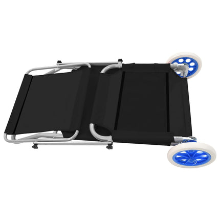 Chaise longue pliable avec auvent et roues Acier Noir