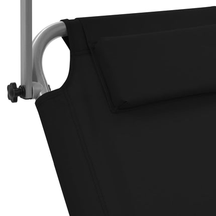 Chaise longue pliable avec auvent et roues Acier Noir
