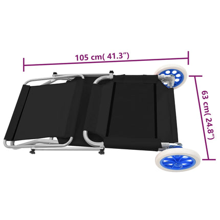 Chaise longue pliable avec auvent et roues Acier Noir