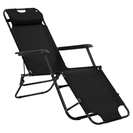 Chaises longues pliables 2 pcs avec repose-pied Acier Noir