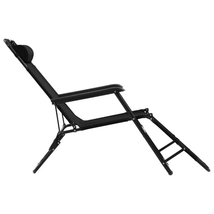 Chaises longues pliables 2 pcs avec repose-pied Acier Noir