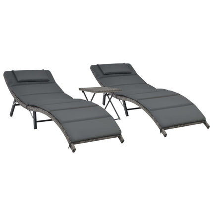 Salon de jardin pliable 3 pcs Résine tressée Gris