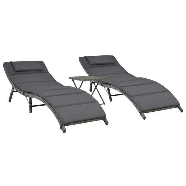 Salon de jardin pliable 3 pcs Résine tressée Gris