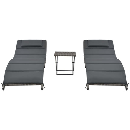 Salon de jardin pliable 3 pcs Résine tressée Gris