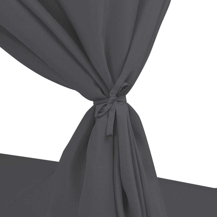 Chaise longue d'extérieur avec rideaux Résine tressée Gris