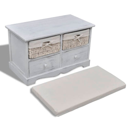 Banc de rangement Blanc 62x33x42 cm Bois de paulownia