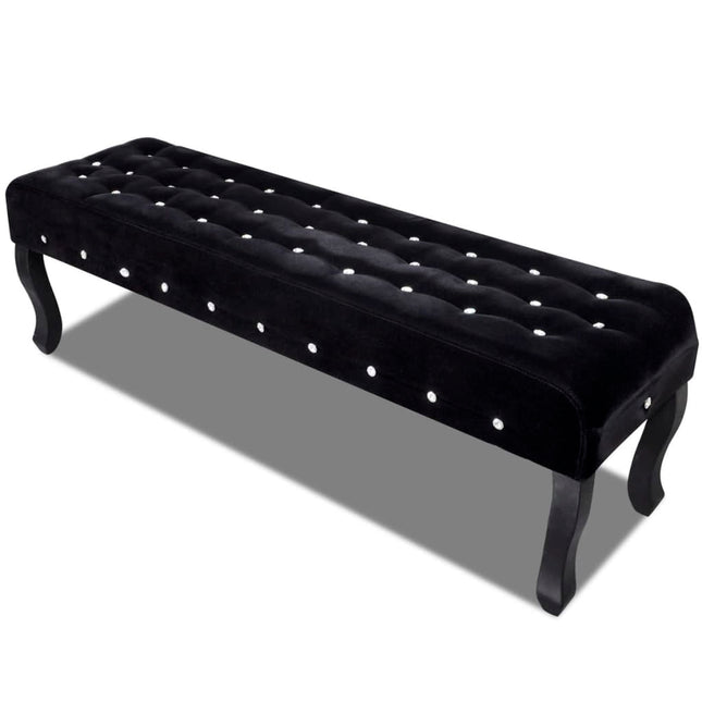 Banc noir tissu velours avec boutons en cristal