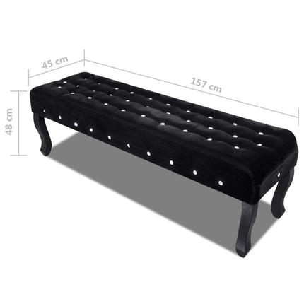 Banc noir tissu velours avec boutons en cristal