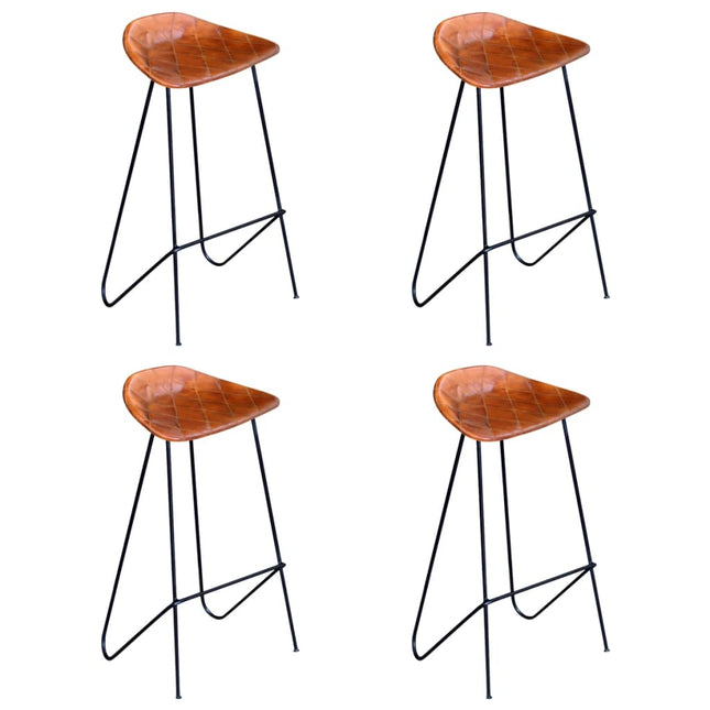 Chaises de bar lot de 4 marron cuir véritable