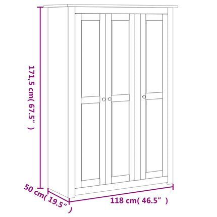 Garde-robe 3 portes Gris 118x50x171,5 cm Pin Assortiment Panama