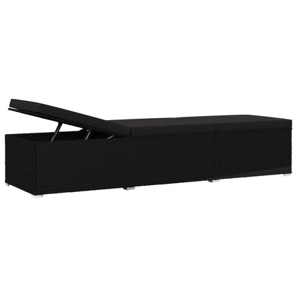 Chaise longue avec coussin Résine tressée Noir
