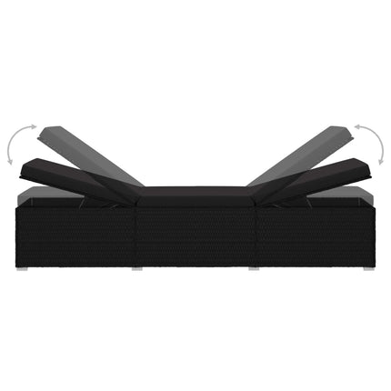 Chaise longue avec coussin Résine tressée Noir