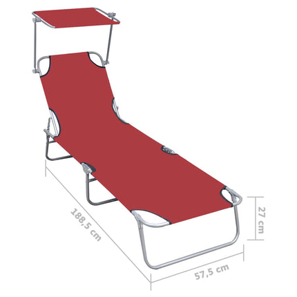 Chaise longue pliable avec auvent Rouge Aluminium