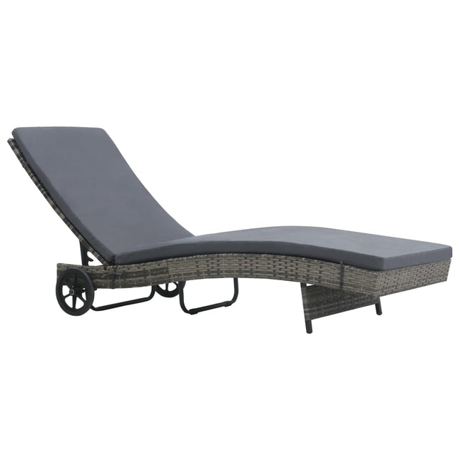 Chaise longue avec roues et coussin Résine tressée Anthracite