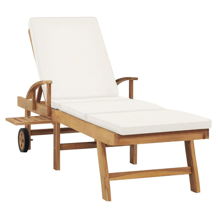 Chaise longue avec coussin Bois de teck solide Crème