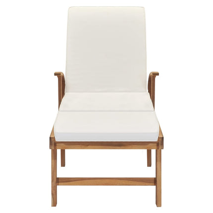 Chaise longue avec coussin Bois de teck solide Crème
