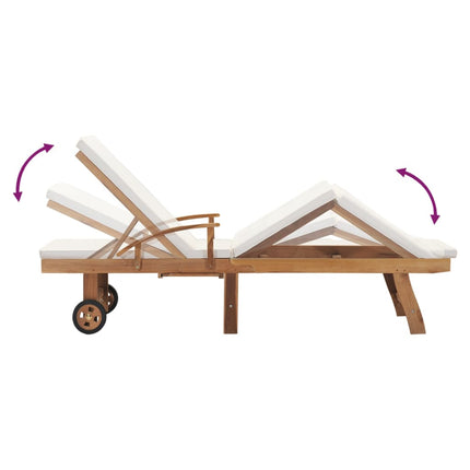 Chaise longue avec coussin Bois de teck solide Crème