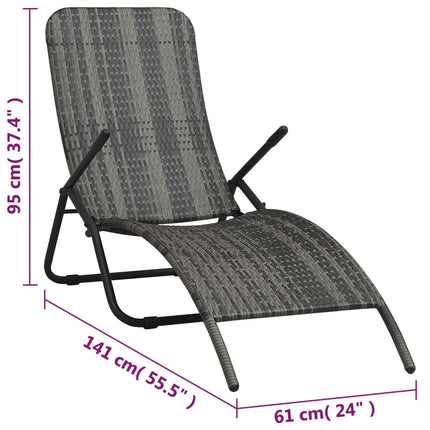 Chaise longue pliable Résine tressée Gris