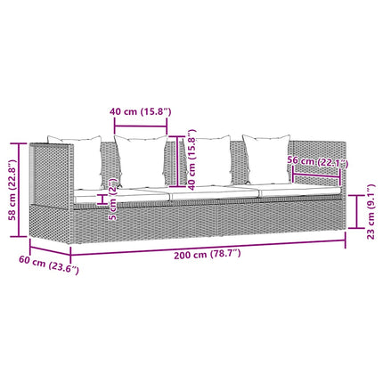 Lit de jardin avec coussin et oreiller Résine tressée Noir