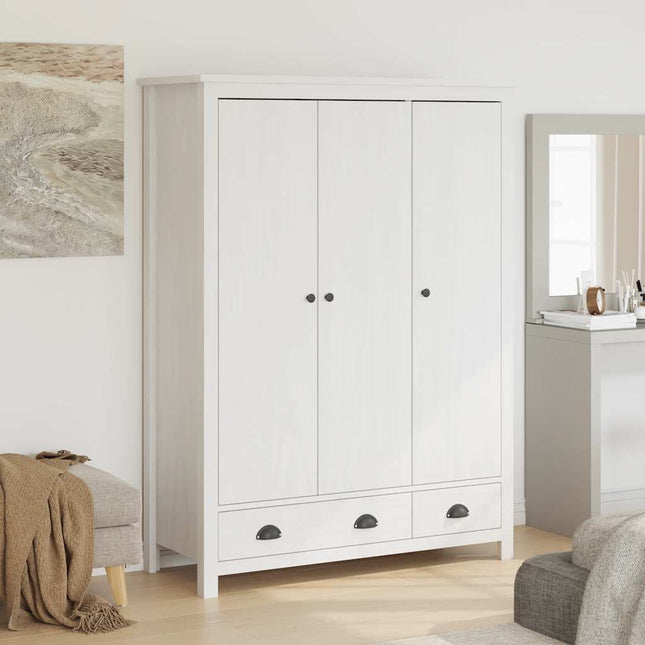 Garde-robe à 3 portes Hill Blanc 127x50x170 cm Bois pin solide