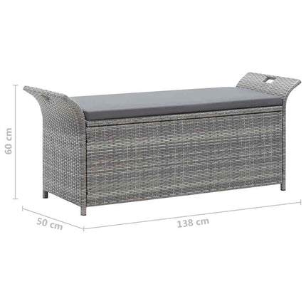 Banc de rangement avec coussin gris 138 cm résine tressée