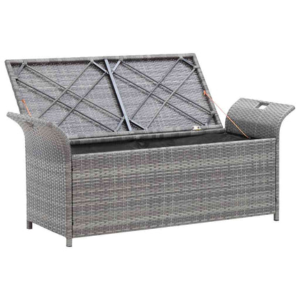 Banc de rangement avec coussin gris 138 cm résine tressée