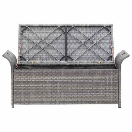 Banc de rangement avec coussin gris 138 cm résine tressée