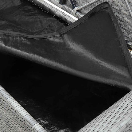 Banc de rangement avec coussin gris 138 cm résine tressée