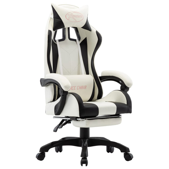 Fauteuil de jeux vidéo et repose-pied Noir et blanc Similicuir