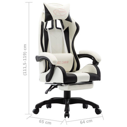 Fauteuil de jeux vidéo et repose-pied Noir et blanc Similicuir