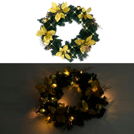 Couronne de Noël avec lumières LED vert 60 cm PVC