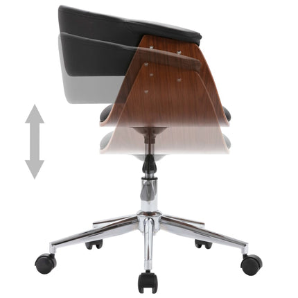 Chaise pivotante de bureau Noir Bois courbé et similicuir