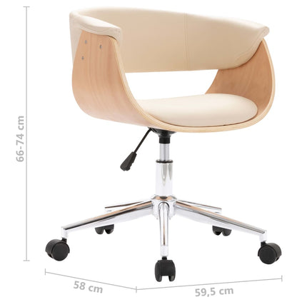 Chaise pivotante de bureau Crème Bois courbé et similicuir