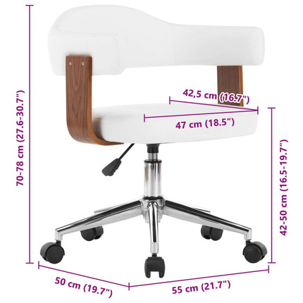 Chaise pivotante de bureau Blanc Bois courbé et similicuir