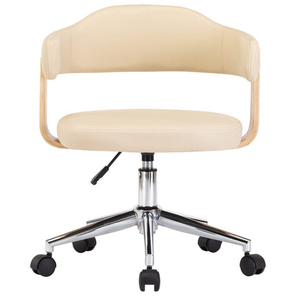 Chaise pivotante de bureau Crème Bois courbé et similicuir