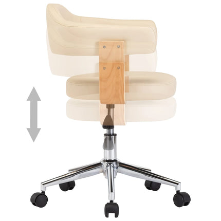 Chaise pivotante de bureau Crème Bois courbé et similicuir