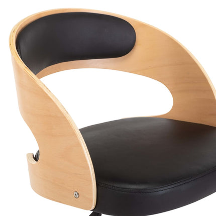 Chaise pivotante de bureau Noir Bois courbé et similicuir