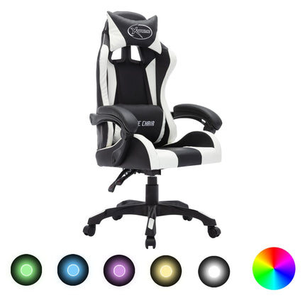 Fauteuil de jeux vidéo avec LED RVB Blanc et noir Similicuir