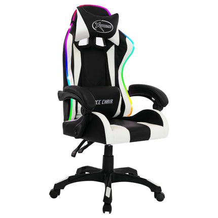 Fauteuil de jeux vidéo avec LED RVB Blanc et noir Similicuir