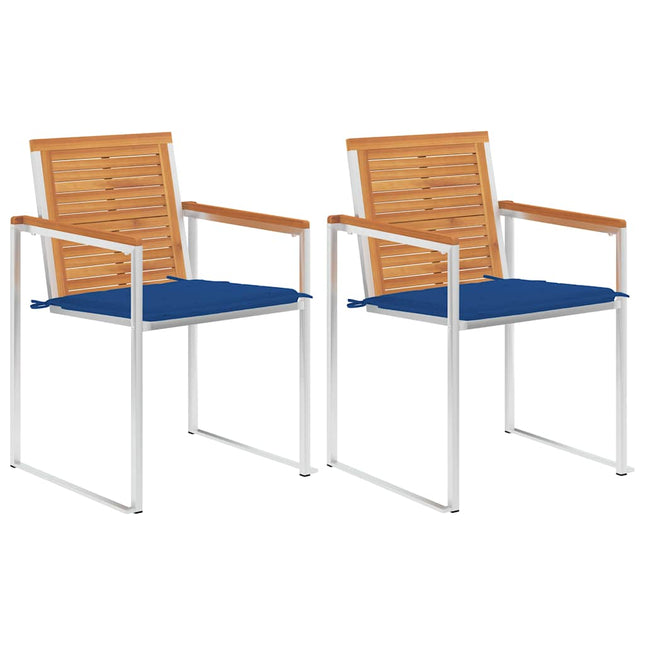 Chaises De Jardin Avec Coussins Lot De 2 Acacia Solide Et Acier Bleu royal 1