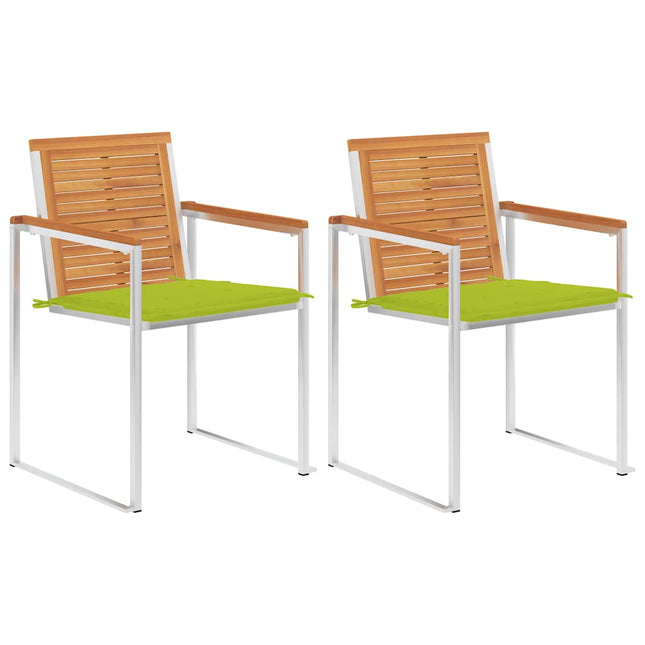 Chaises De Jardin Avec Coussins Lot De 2 Acacia Solide Et Acier Vert vif 1